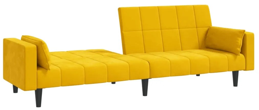 Sofá-cama 2 lugares com duas almofadas veludo amarelo
