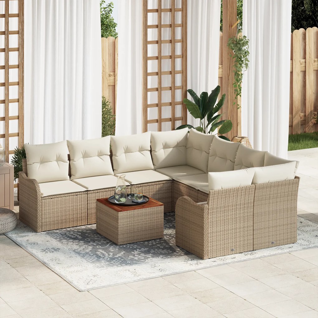 Conjunto de Sofá de Jardim vidaXL com Almofadas Bege Rattan Poliéster