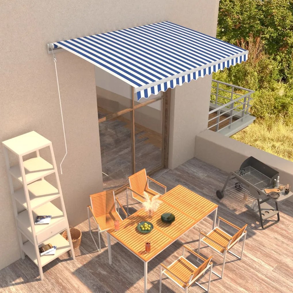 vidaXL Toldo retrátil automático 350x250 cm azul e branco
