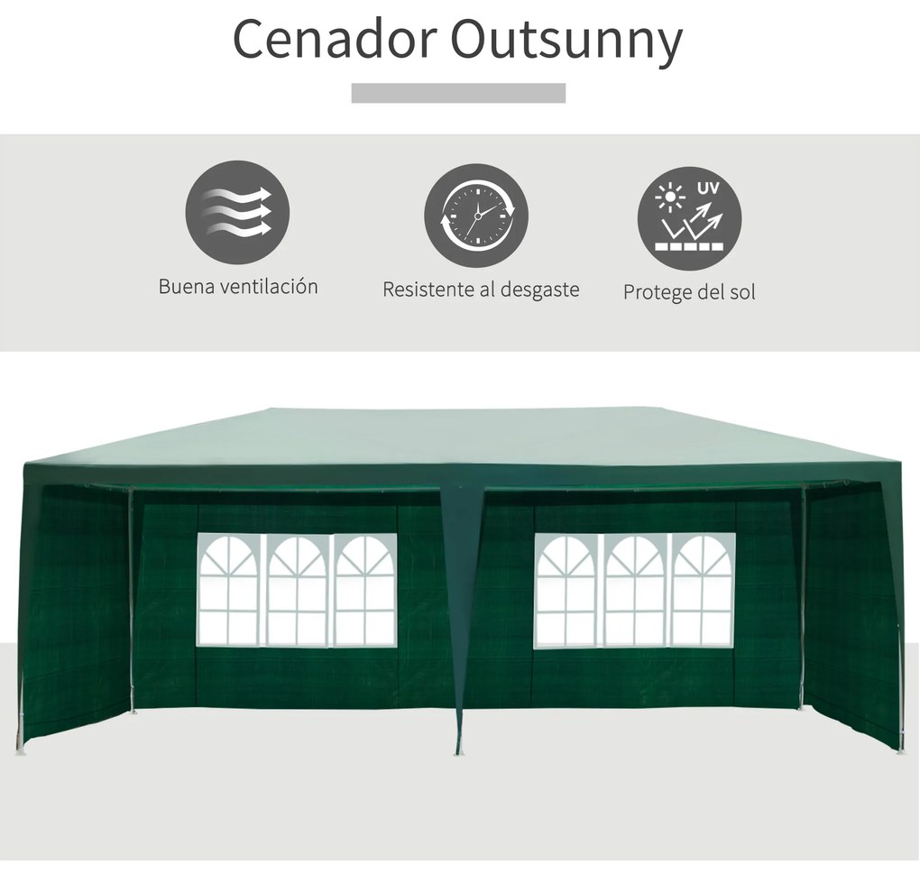 Outsunny Tenda para Festas 5,83x2,95x5,55m com 4 Paredes Laterais e 2 Janelas Tenda de Exterior com Estrutura de Aço para Festas Eventos Casamentos Verde