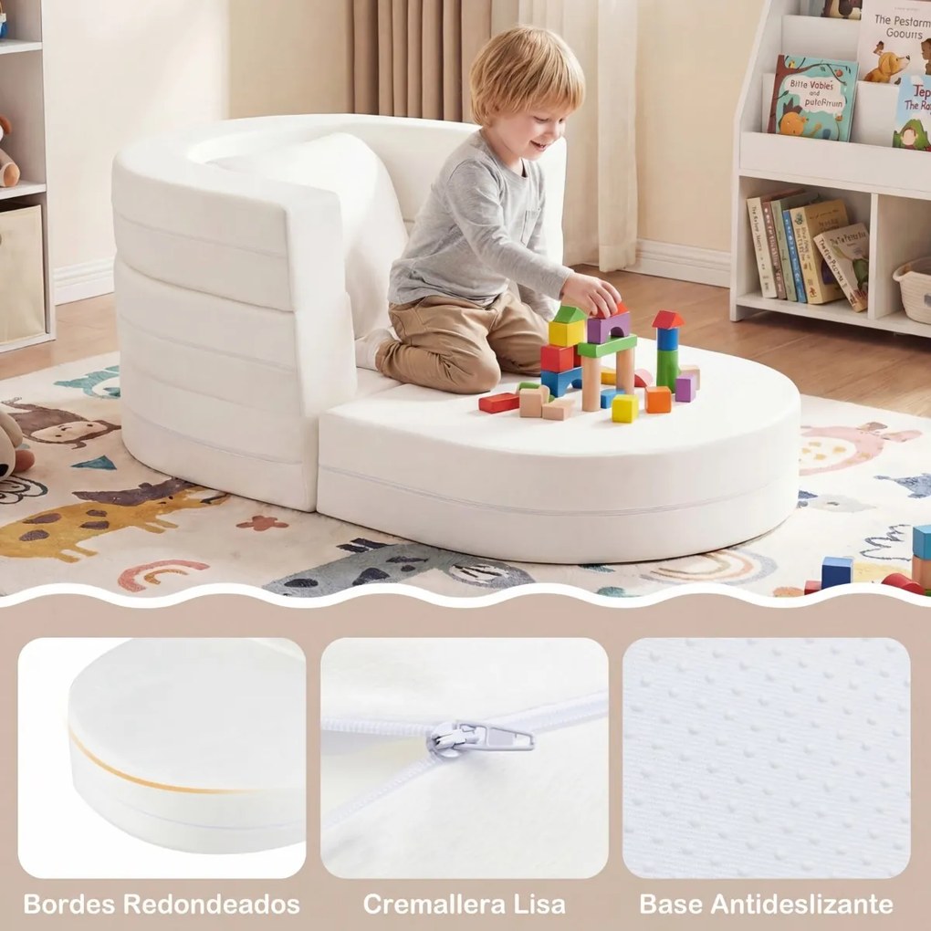 Sofá-cama 3 em 1 para crianças 66 x 47 x 55 cm, dobrável, com capas laváveis com fechos de correr e almofada com enchimento de espuma macia, para maio