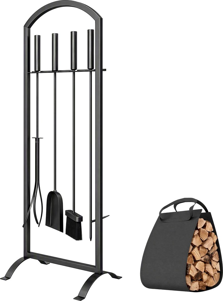 Conjunto de 6 Ferramentas para Lareira, 30 x 22 x 86 cm, Preto