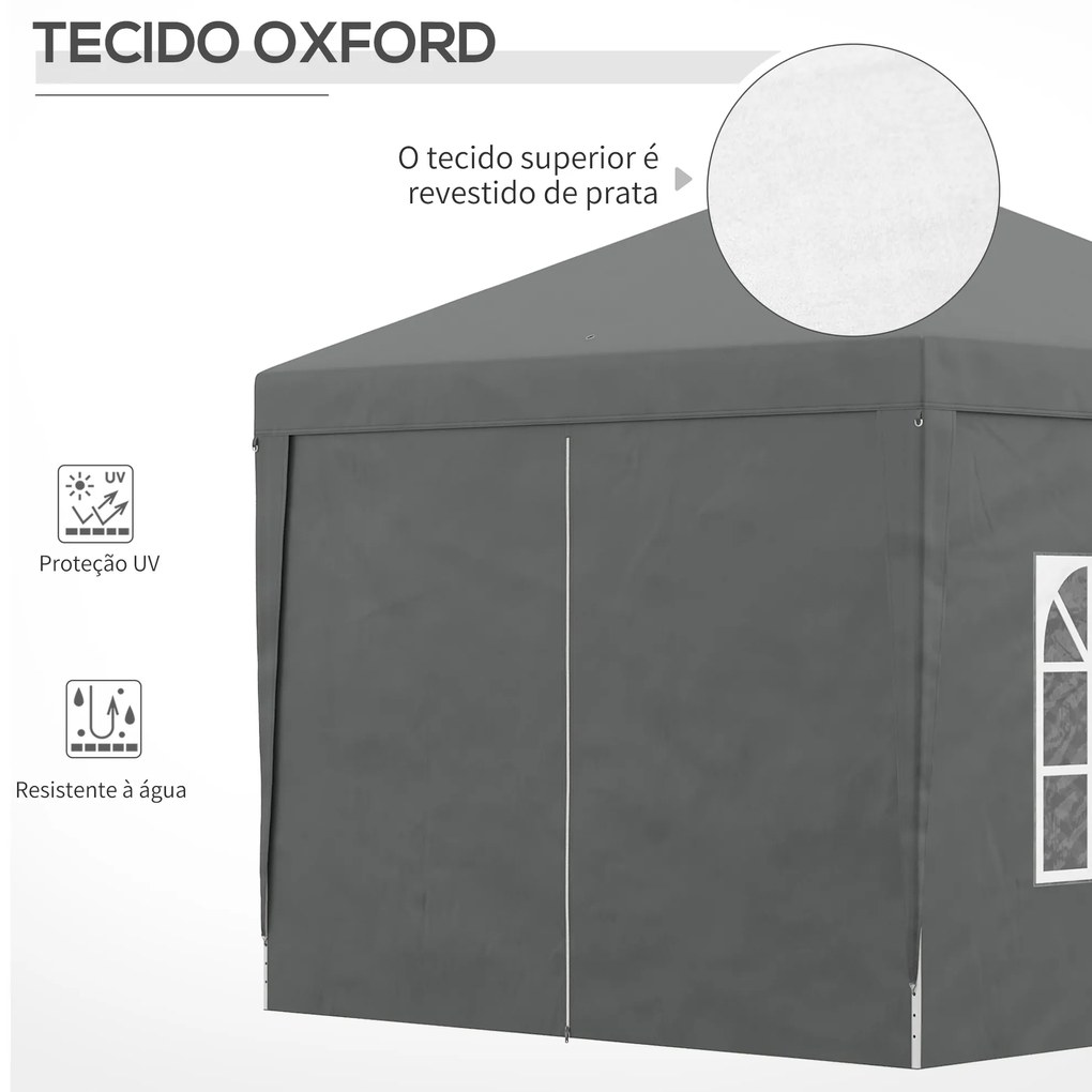 Tenda de Jardim com Paredes Laterais Amovíveis Janelas Porta com Fecho de Correr e Bolsa de Transporte 295x295x196-258 cm Cinzento