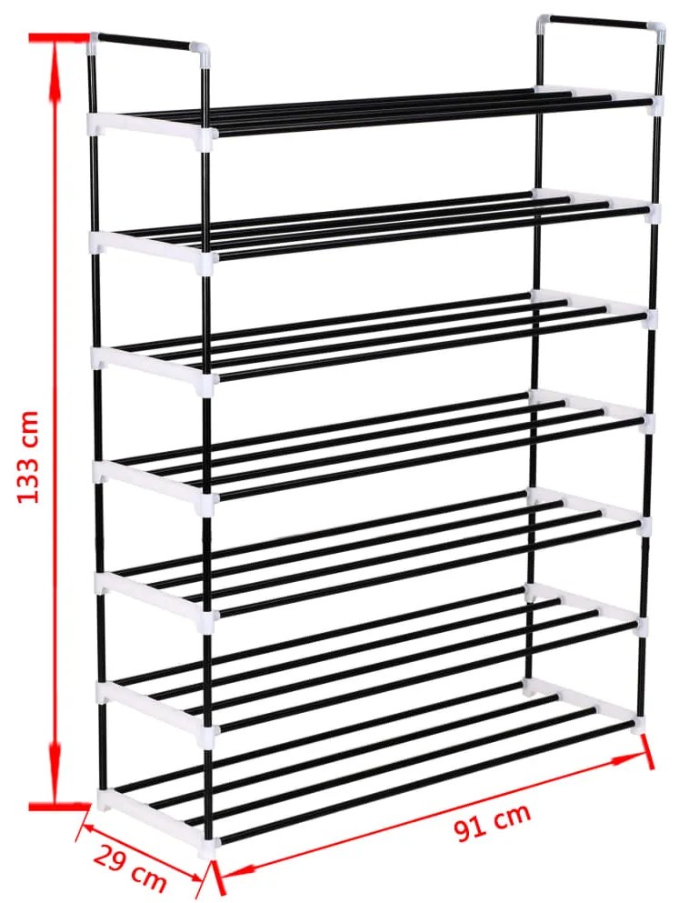Sapateira com 7 prateleiras metal e plástico preto
