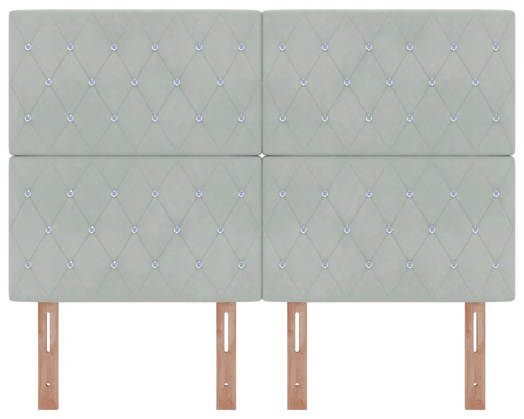 Cabeceira com Botões de Cristal Tufted Cinza Claro 140 cm de Veludo