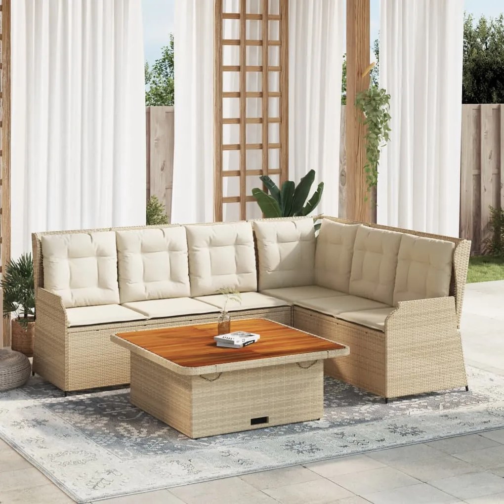 vidaXL 5 pcs conjunto lounge p/ jardim com almofadões vime PE bege
