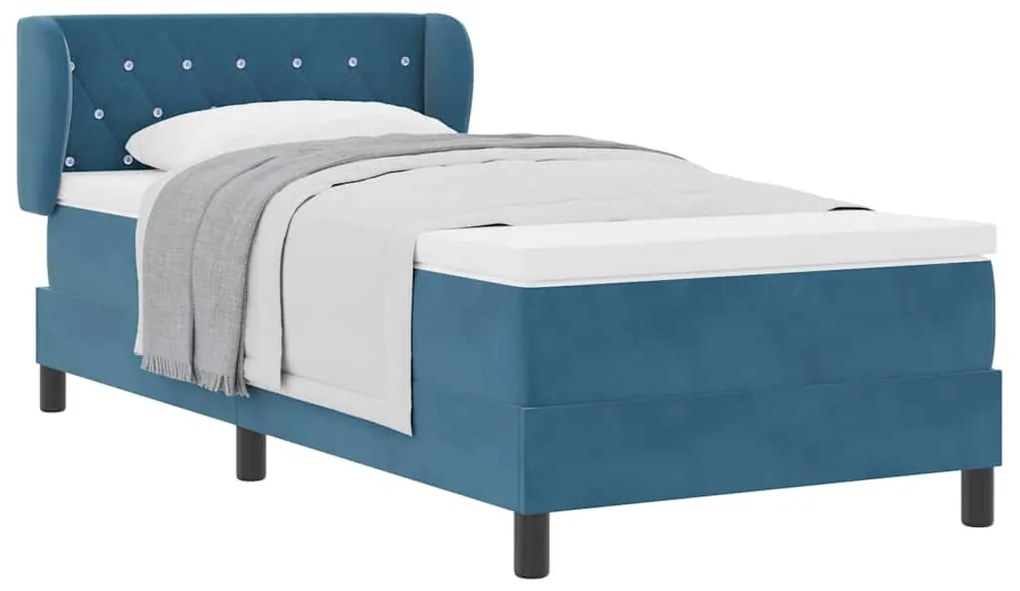 Cama Box Spring com Colchão Azul Escuro 90x190 cm em Veludo
