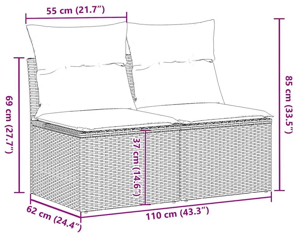 4 pcs conjunto sofás jardim c/ almofadões vime PE/acácia preto