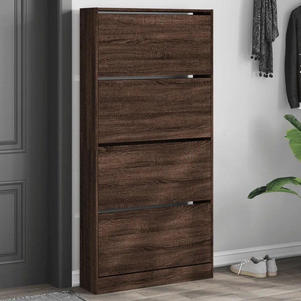 vidaXL Sapateira 4 gavetas articuladas 80x21x163,5cm carvalho castanho