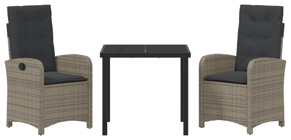Conjunto de Jantar de Jardim de 3 Peças com Almofadas Cinza Rattan Ver