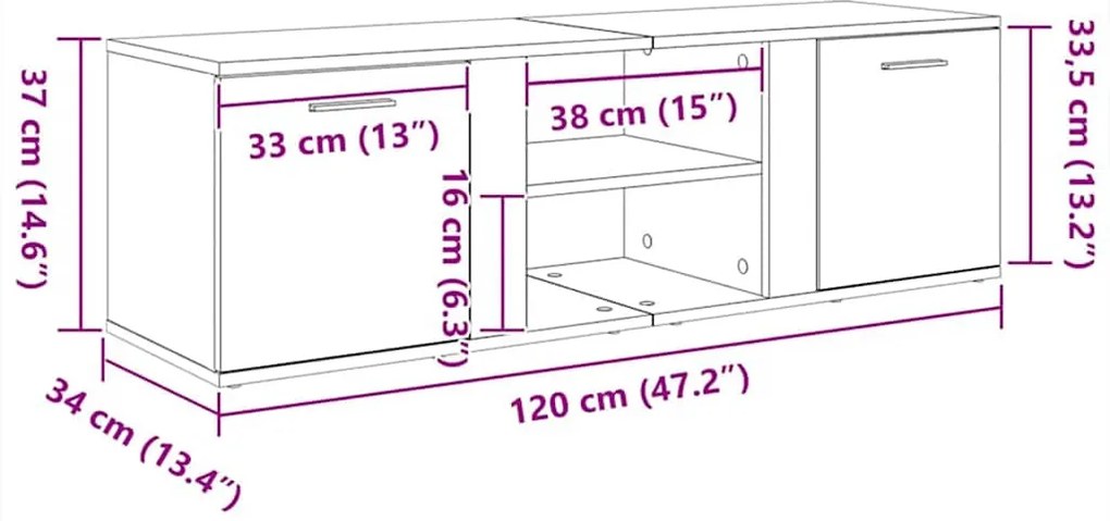Móvel de TV 120x34x37 cm derivados de madeira cinzento sonoma