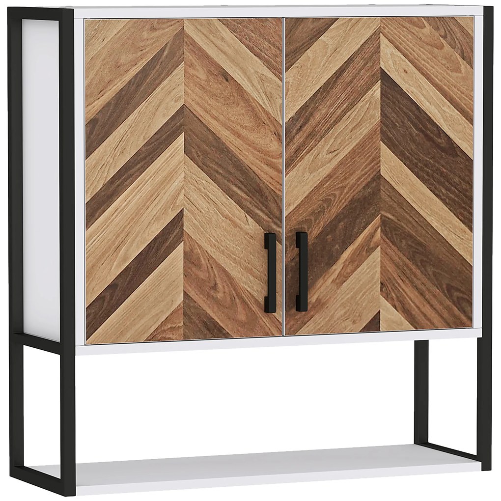 HOMCOM Armário de Parede para Casa de Banho com 2 Portas Prateleiras Ajustáveis e Prateleira Aberta 59x20x60 cm Branco e Madeira | Aosom Portugal