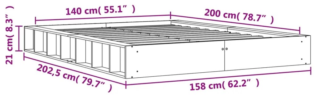 Estrutura de cama 140x200 cm madeira pinho maciça castanho cera