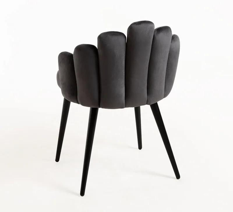 Pack 4 Cadeiras Hand Veludo Pernas Pretas - Cinza escuro