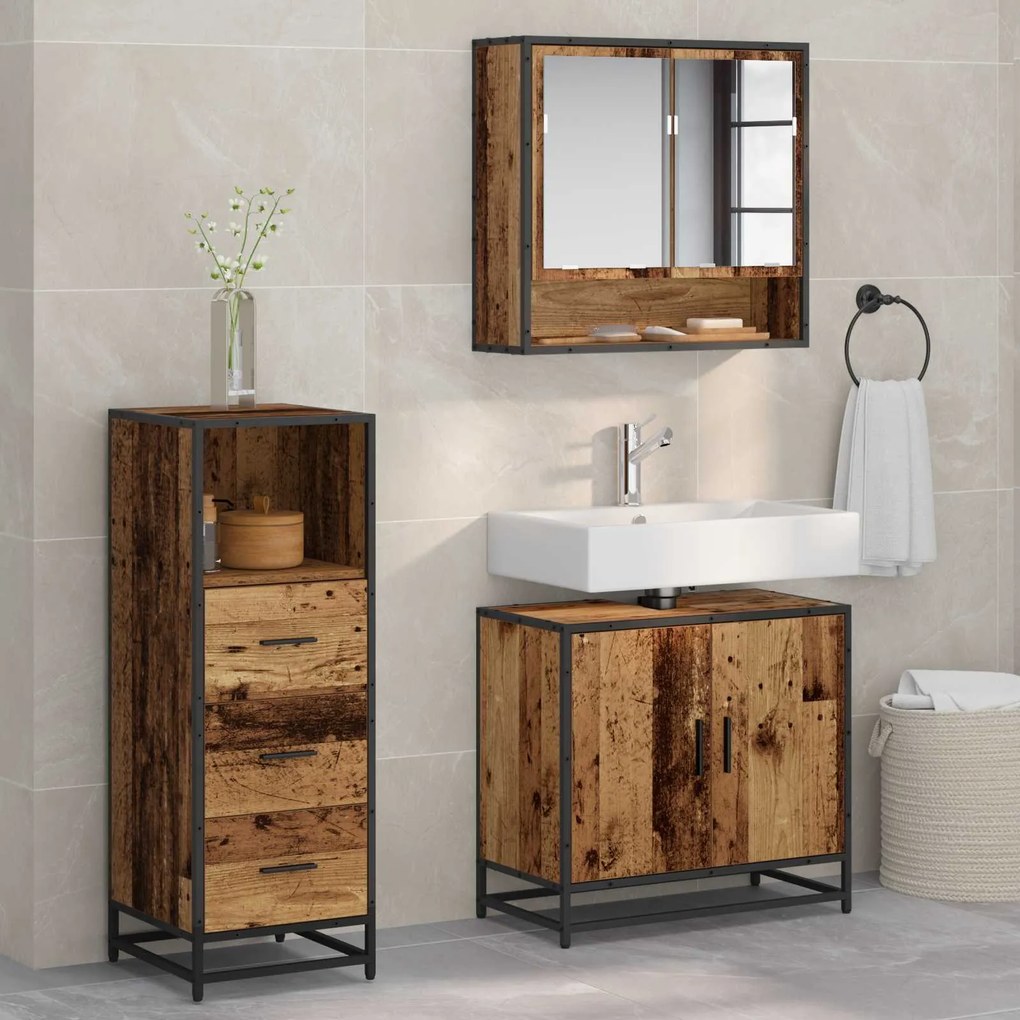 vidaXL Conjunto de Móveis para Banheiro com porta 3 pcs Madeira Antiga