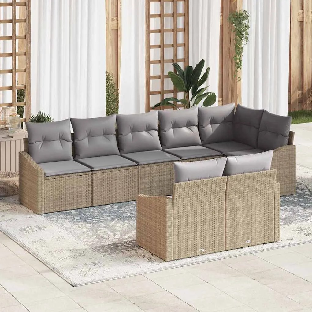 Conjunto de Jantar de Jardim com 8 Peças e Almofadas Bege em Rattan Si