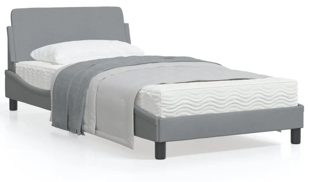 373125 vidaXL Estrutura de cama c/ cabeceira 100x200 cm tecido cinza-claro