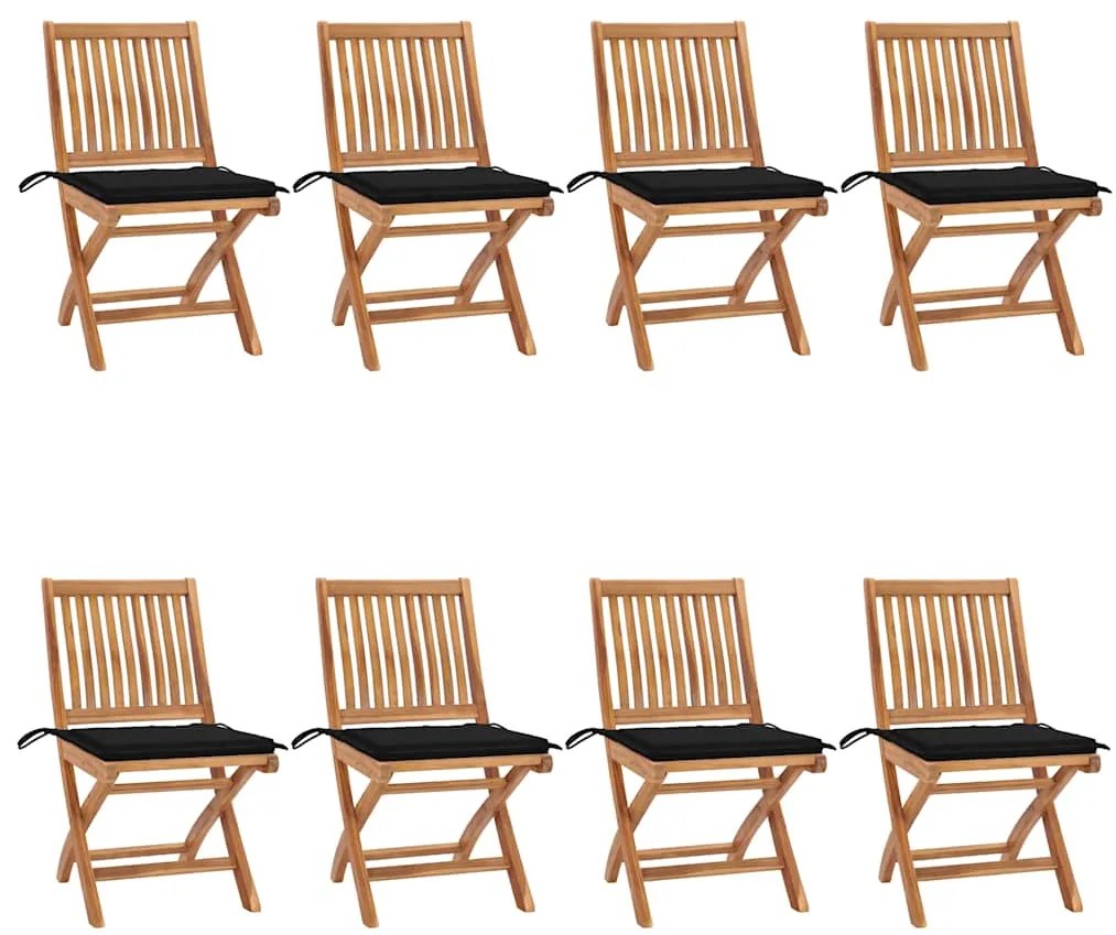 vidaXL Cadeiras de jardim dobráveis c/ almofadões 8 pcs teca maciça