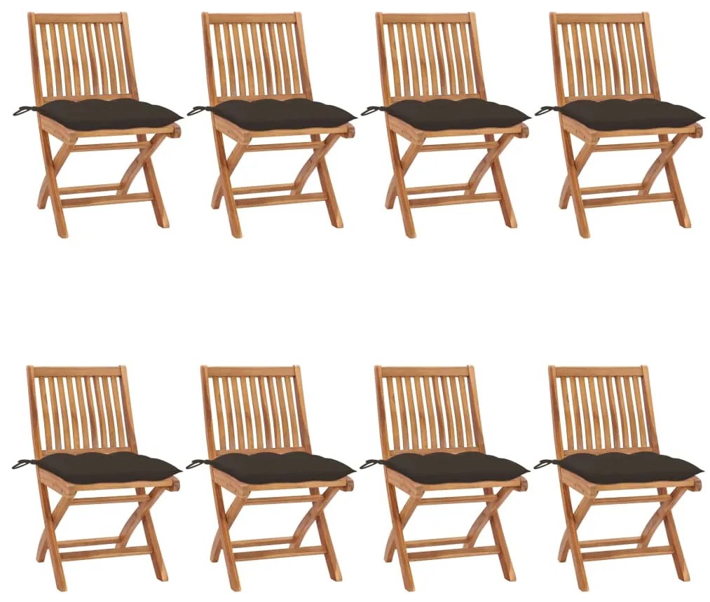 vidaXL Cadeiras de jardim dobráveis c/ almofadões 8 pcs teca maciça