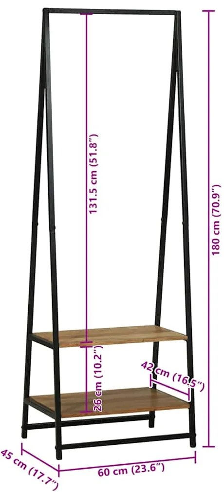 Suporte para Roupas 60x45x180 cm Madeira Sólida de Acácia