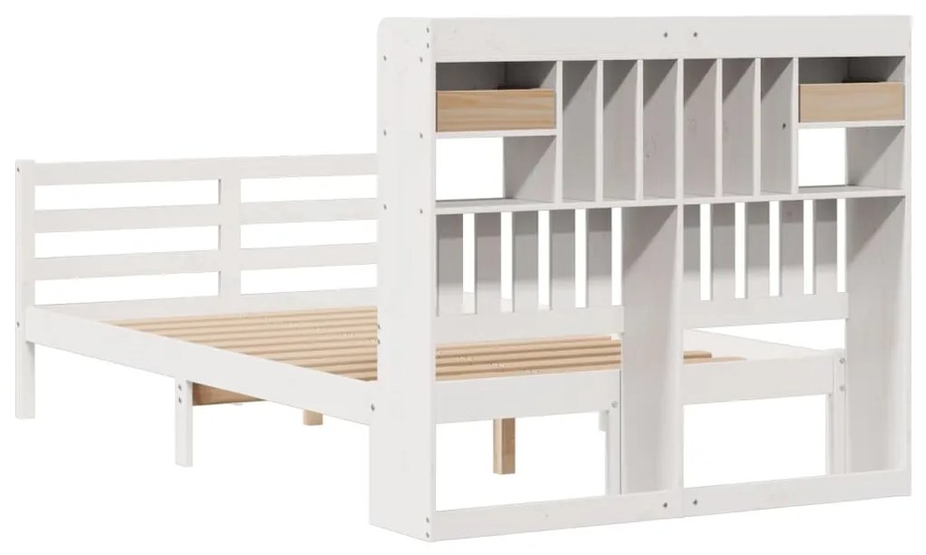 Cama com estante sem colchão 135x190 cm pinho maciço branco