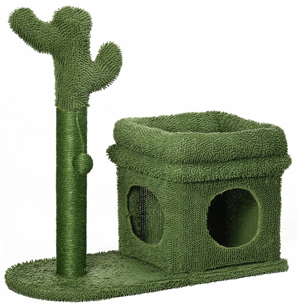 PawHut Arranhador Gatos Cacto Casa Pelúcia Poste Sisal Bola Suspensa 68x30x67cm Design Moderno Confortável Verde | Aosom Portugal