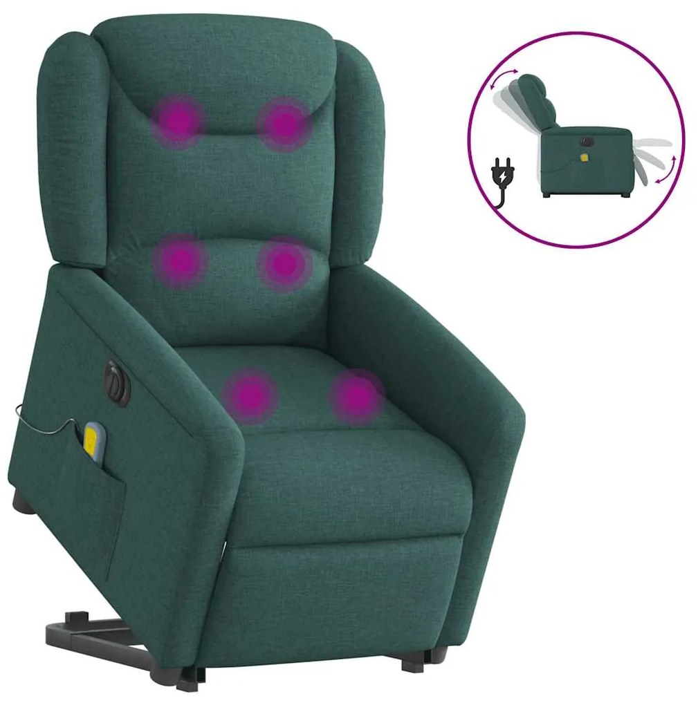 Poltrona elétrica elevatória massagens tecido verde-escuro