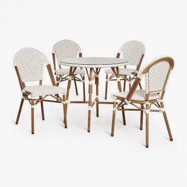 Conjunto De Mesa Redonda Ø80 Cm E 4 Cadeiras De Jantar Empilháveis Em Alumínio Brielle Bistro Nude Beige - Gardénia Branco - Sklum