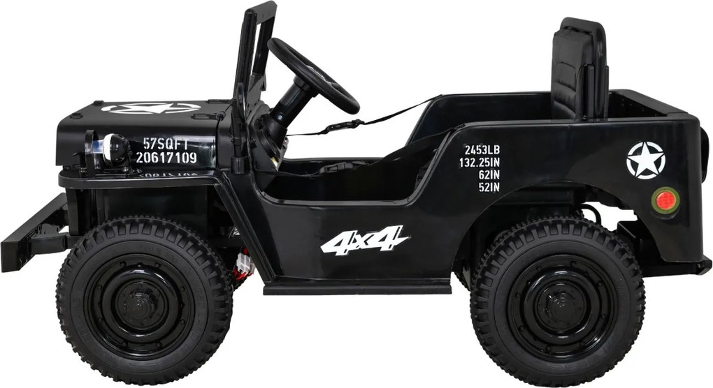 Jipe elétrico para Crianças Retro Military 12V 4x4, Rodas de EVA Preto