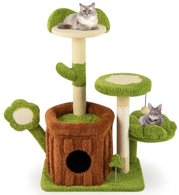 Árvore para gatos adultos com tronco e poleiro para flores - Verde