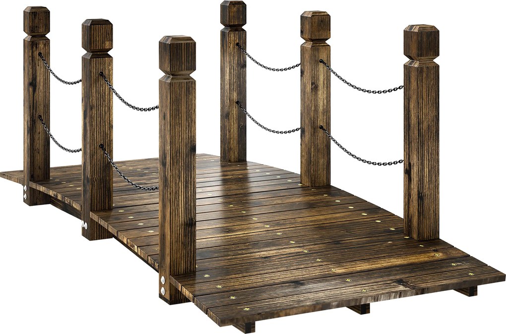 Ponte de Jardim de Madeira 1,51 m Ponte Decorativa para Lagos Rústica com Corrimões de Segurança Carbonizada