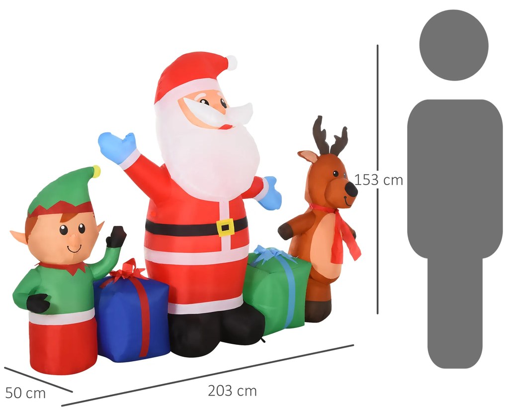 Decoração de natal inflável de 2 m de Papai Noel, Elfos e Renas com luzes LED