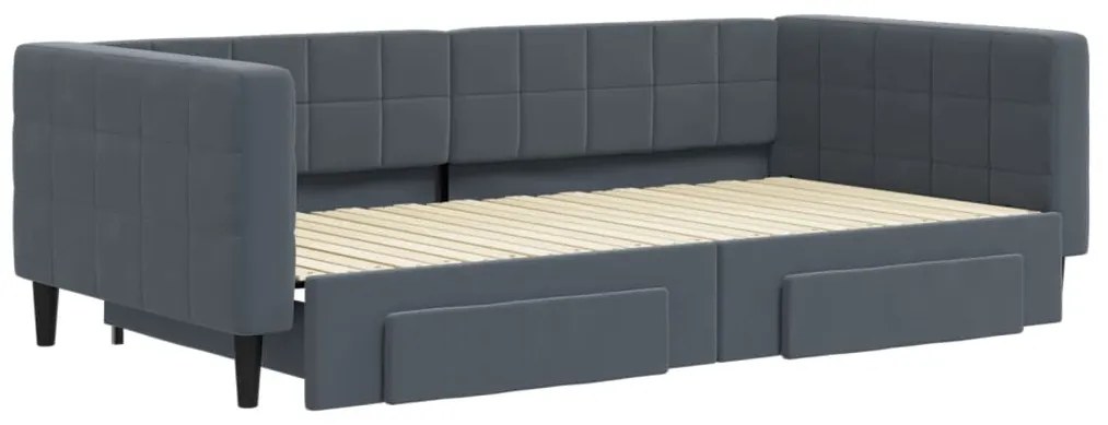 Sofá-cama c/ gavetão e gavetas 100x200cm veludo cinzento-escuro