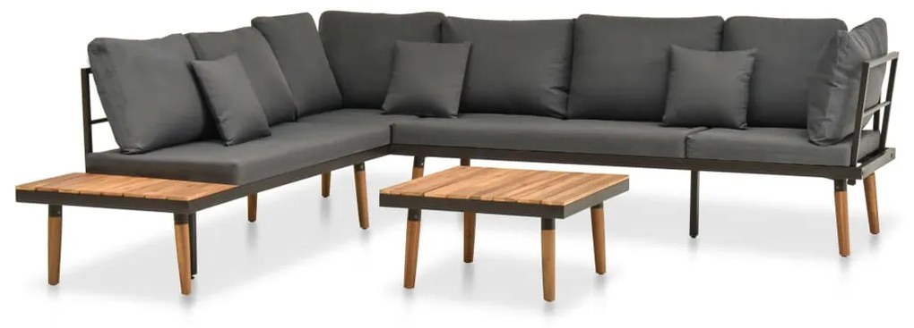 4 pcs conj. lounge jardim c/ almofadões madeira acácia maciça