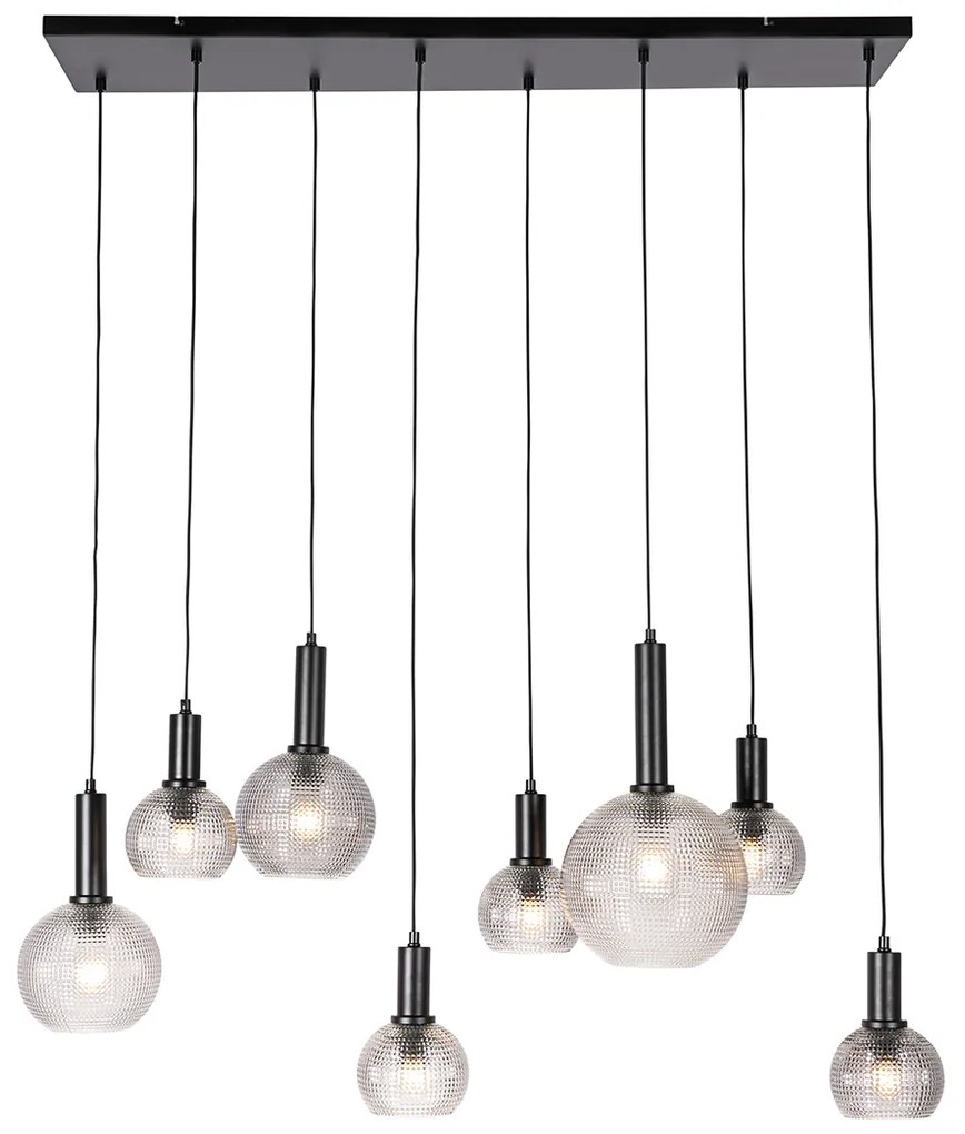 Candeeiro de suspensão design preto com vidro fumê 8 luzes - Chico Design