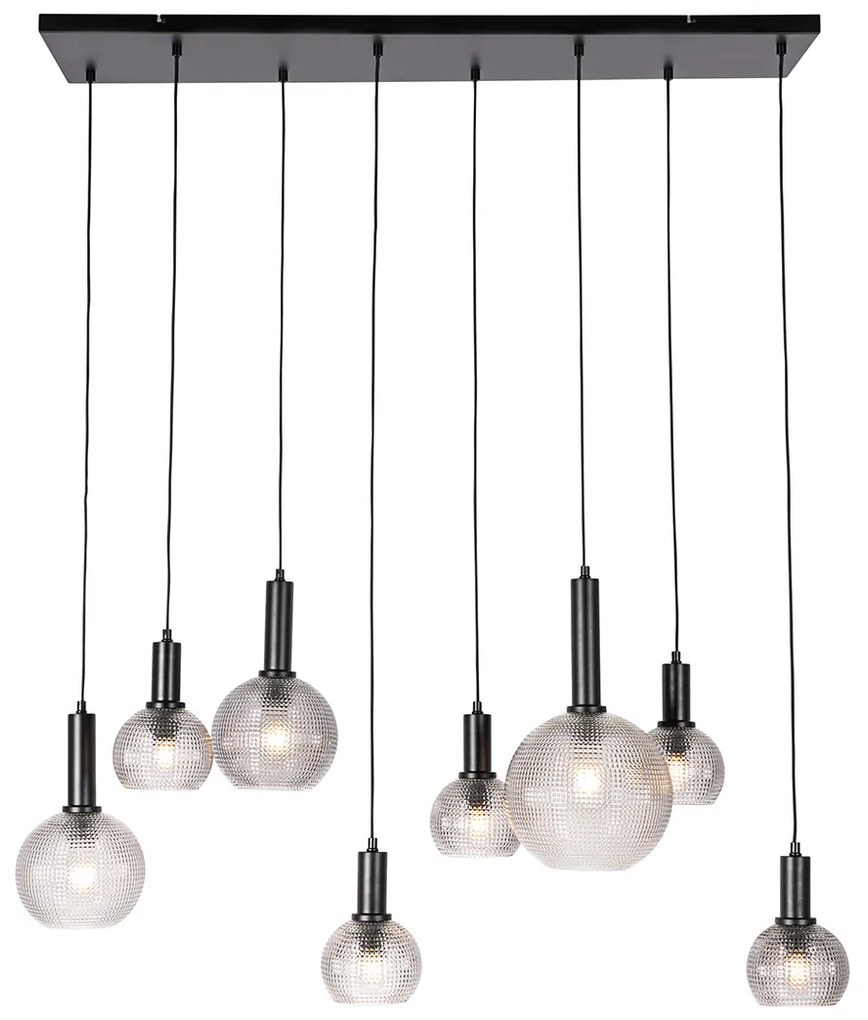 Candeeiro suspenso design preto com vidro fumê 8 luzes - Chico Design