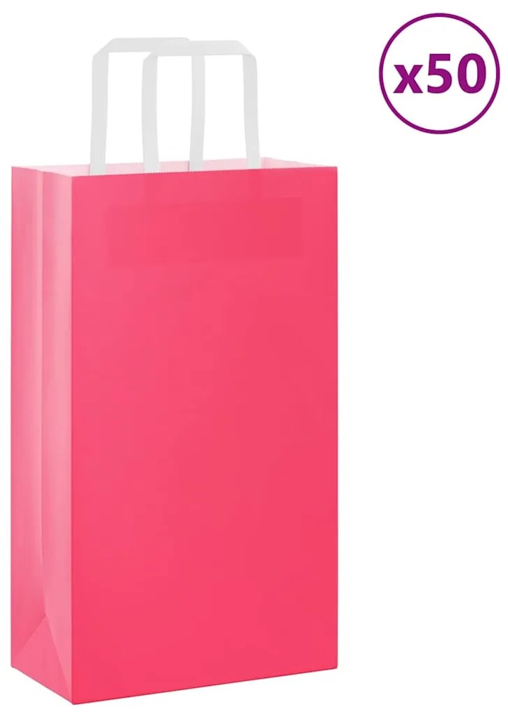 vidaXL Sacos de papel 50 unid com alças rosa 21x11x36 cm