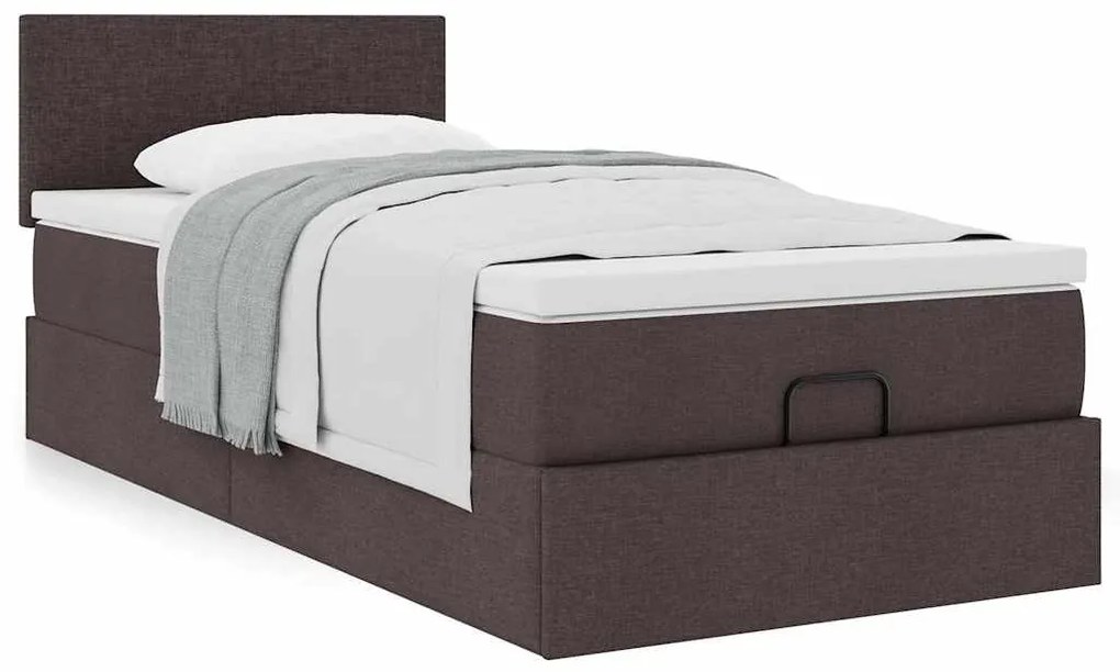 Estrutura cama otomana colchão 90x190 cm tecido castanho escuro