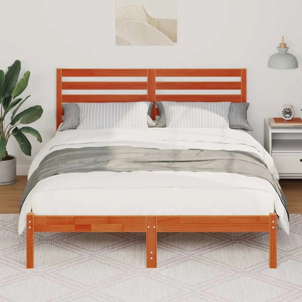 Estrutura da Cama com cabeceira Castanho-mel 140 x 190 cm