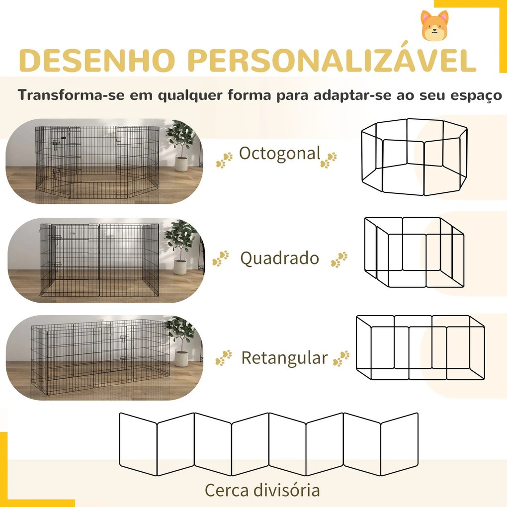 PawHut Parque para Cães 8 Painéis 76x61cm Dobráveis Gaiola Metálica pa
