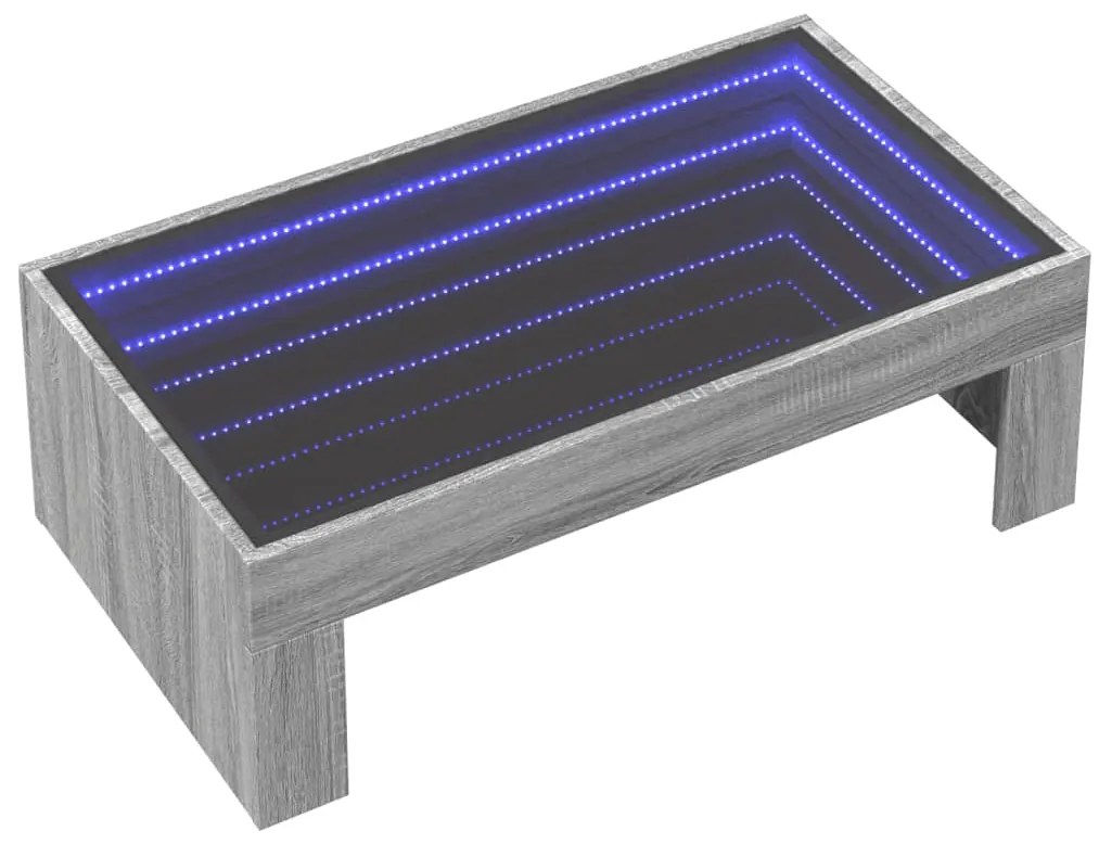 Mesa de centro luzes LED Infinity 90x50x30 cm cinzento sonoma