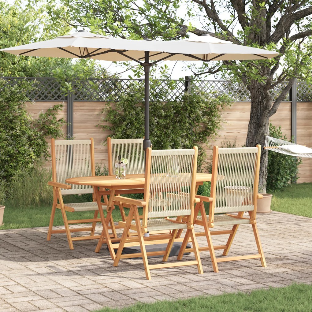 Conjunto de Jantar de Jardim VidaXL 5 Peças Bege em Madeira Maciça de Acácia e Rattan com Poliéster