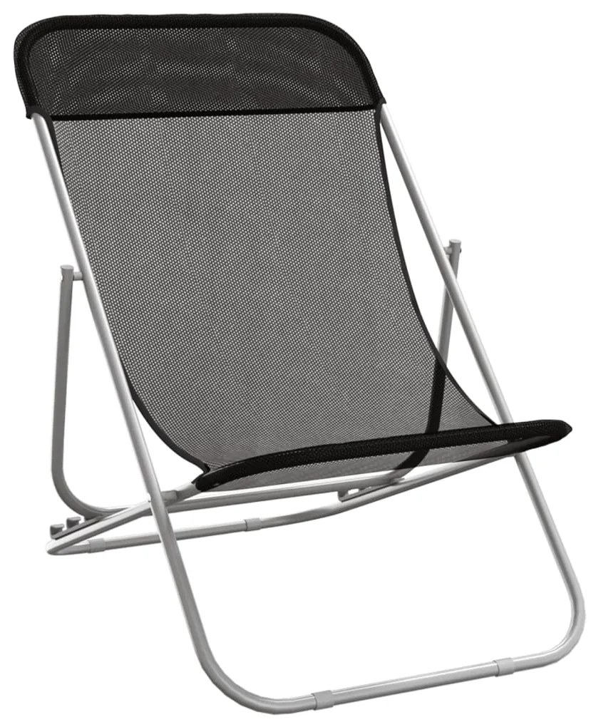 Cadeiras praia dobráveis 2pcs textilene/aço revestido pó preto