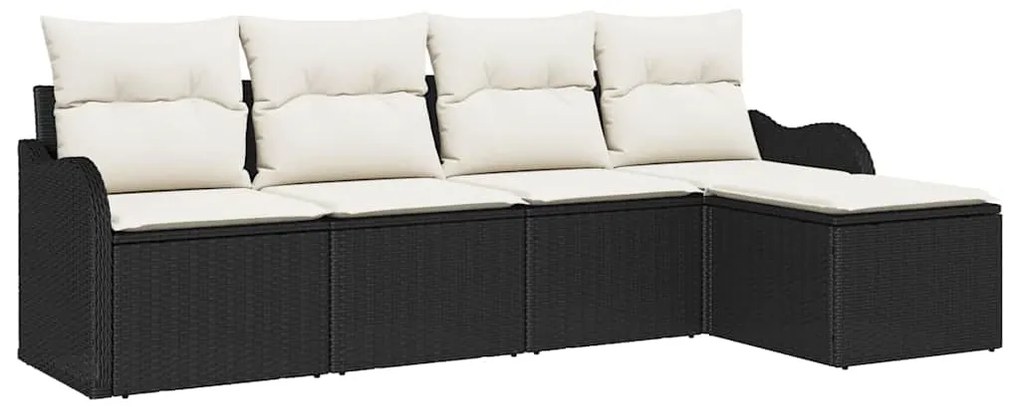 Conjunto de Sofá de Jardim vidaXL 5 Peças com Almofadas Vime PE Preto