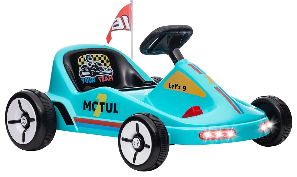 AIYAPLAY Kart para Crianças acima de 3 Anos Kart Elétrico 6V com Música Luz Buzina Cinto de Segurança Carga 50 kg  85x70x45 cm Azul