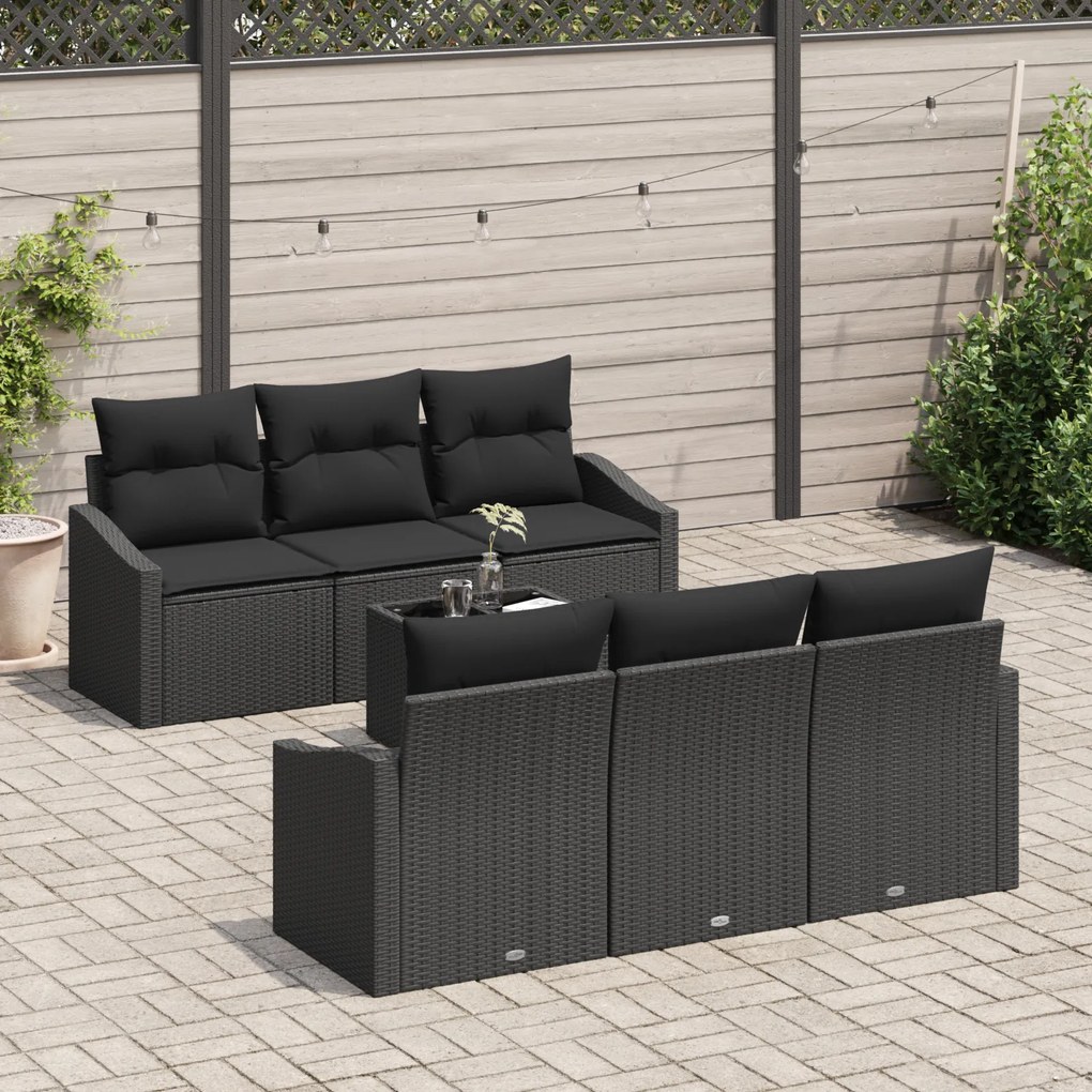 Conjunto de Sofá de Jardim com Almofadas Preto Ratan