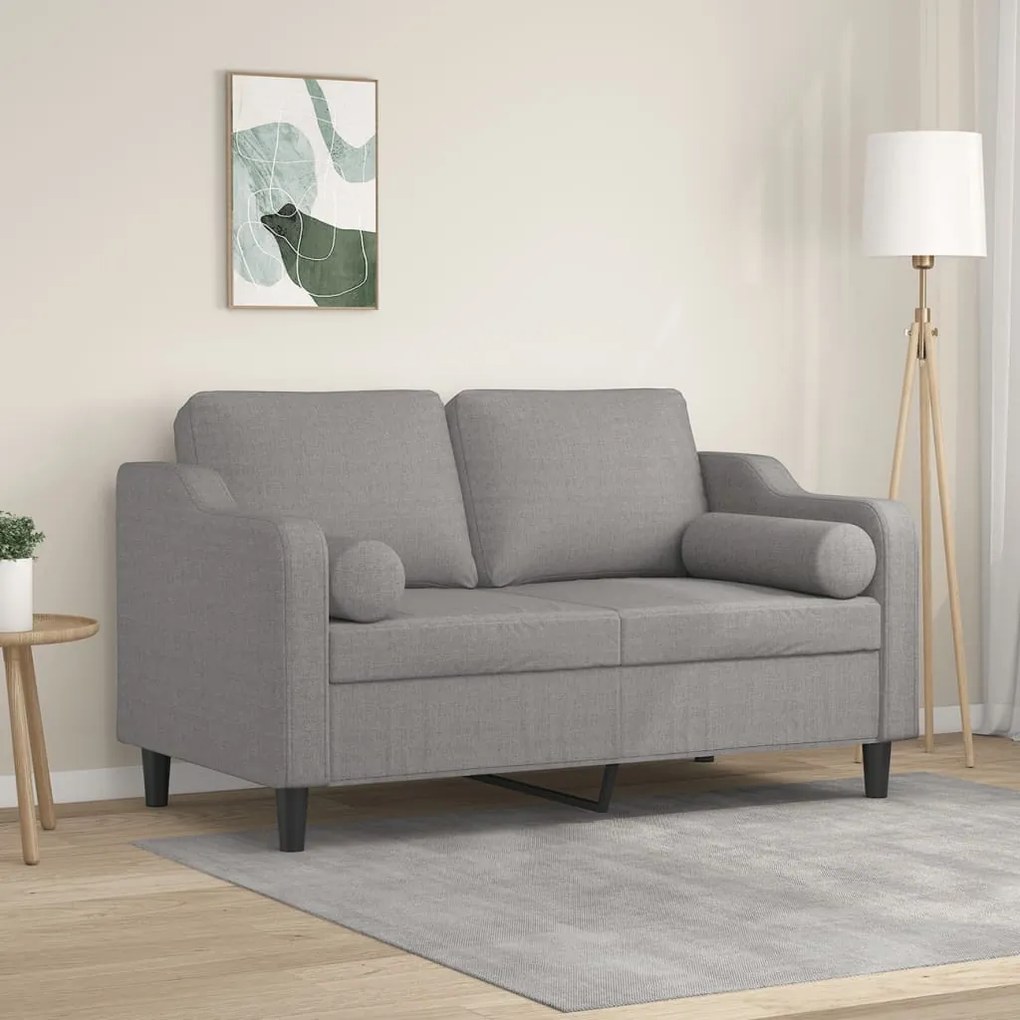 vidaXL Sofá 2 lugares c/ almofadas/almofadões 120cm tecido cinza-claro