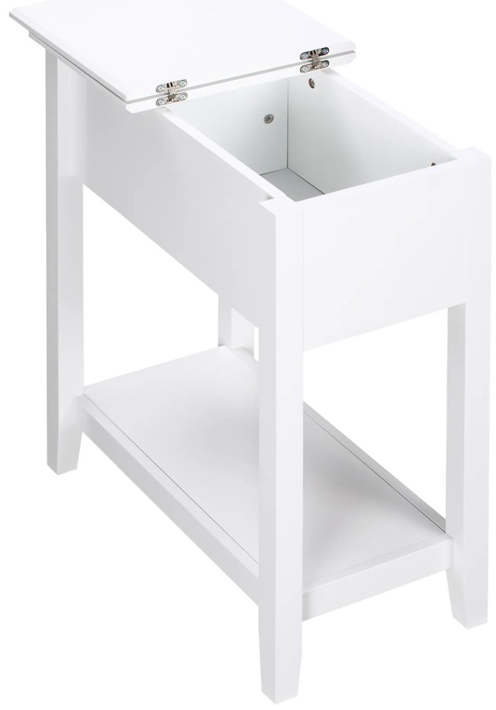 HOMCOM Mesa de Apoio com Tampa Abatível Prateleira de Armazenamento e Orifício para Cabos Oculto 60,5x32,5x70cm Branco