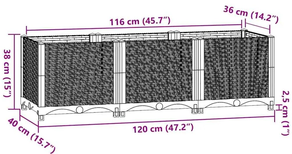 Canteiro elevado 120x40x38 cm polipropileno