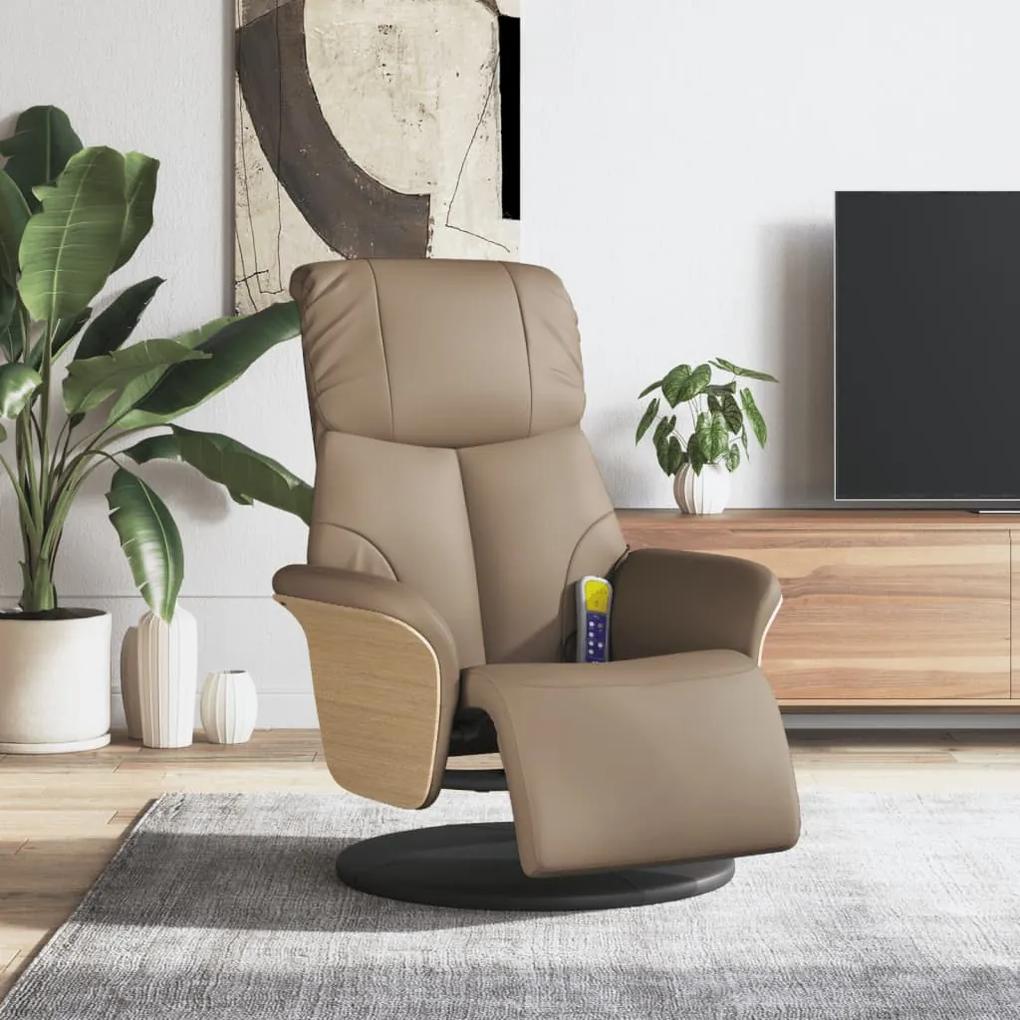 356636 vidaXL Cadeira massagens reclinável c/apoio pés couro arti. cappuccino
